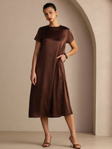 [Bitter Chocolate] SilkSilky  Short Sleeve Crew Neck Dress 001