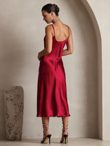 [Wine] SilkSilky  Spaghetti Strap V Neck Dress 002