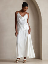 [White] SilkSilky  Spaghetti Strap Cowl Neck Camisole Top 008