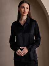 [Black] SilkSilky  Long Sleeve Lapel Collar Women's Shirts 004