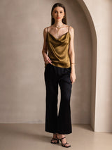 [Brown] SilkSilky  Spaghetti Strap Cowl Neck Camisole Top 005