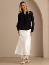 [Black] SilkSilky  Long Sleeve Tie Neck Women's Blouse 006