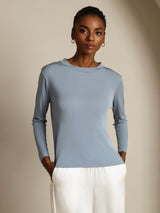 [Grayish Blue] SilkSilky  Long Sleeve Crew Neck Women's T-Shirt 006
