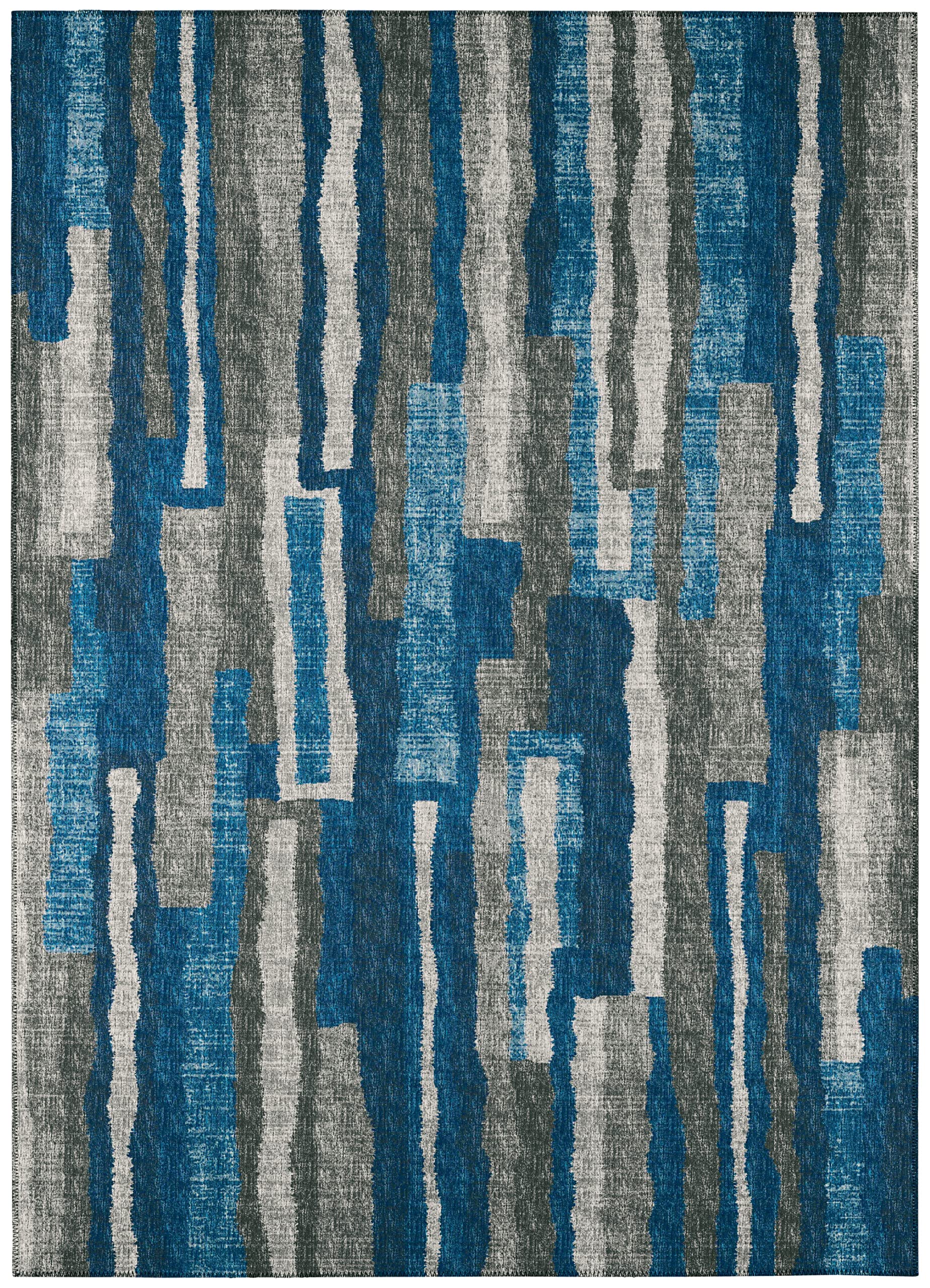 Addison Rugs Bravado Abv37 Blue Washable 3' X 5' Indoor Outdoor Area Rug, Easy Clean, Machine Washable, Non Shedding, Bedroom, Entry, Living Room, Dining Room, Kitchen, Patio Rug