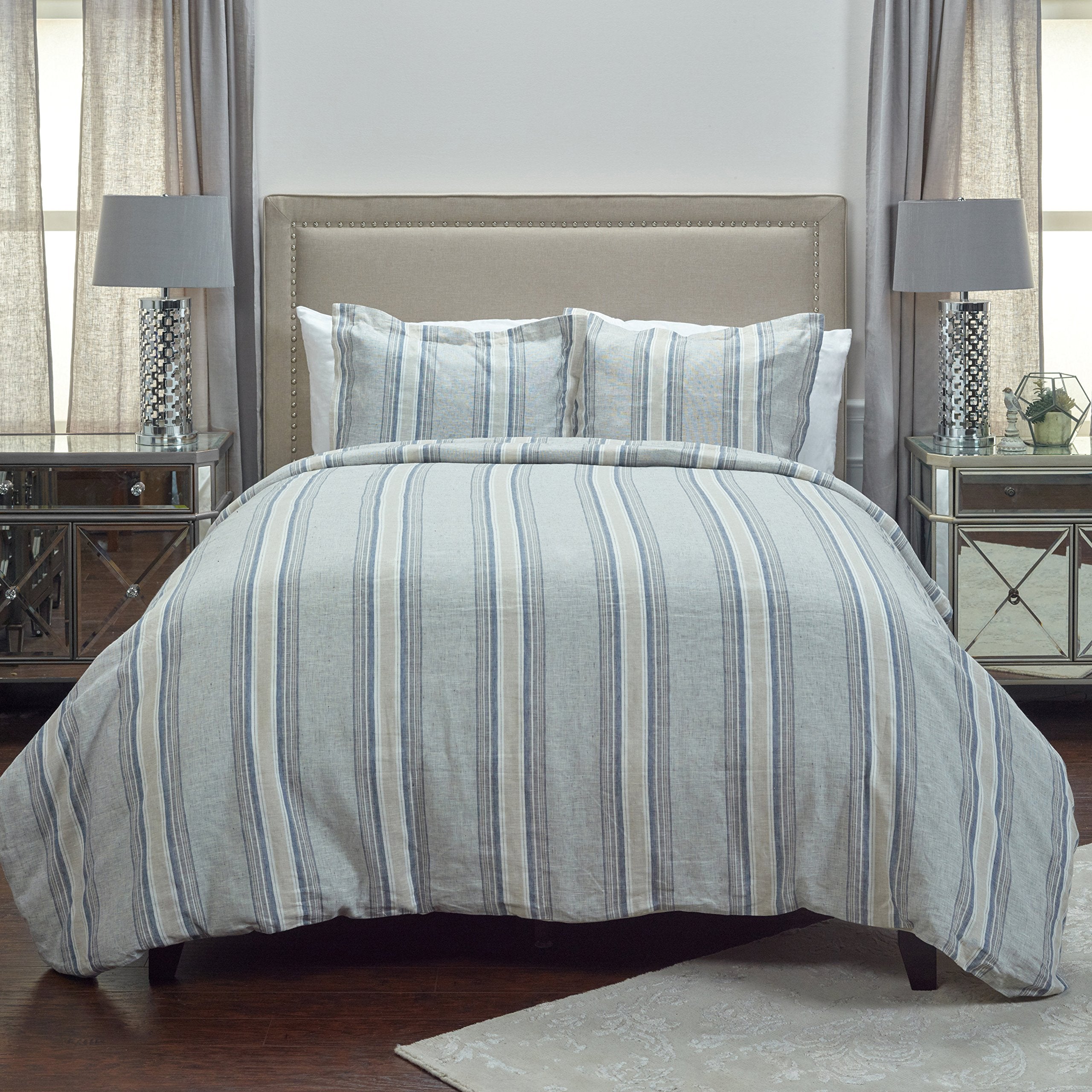 Rizzy Home | BT4008 | King Sham | 20"x36" Blue/Neutral/Gray Stripe