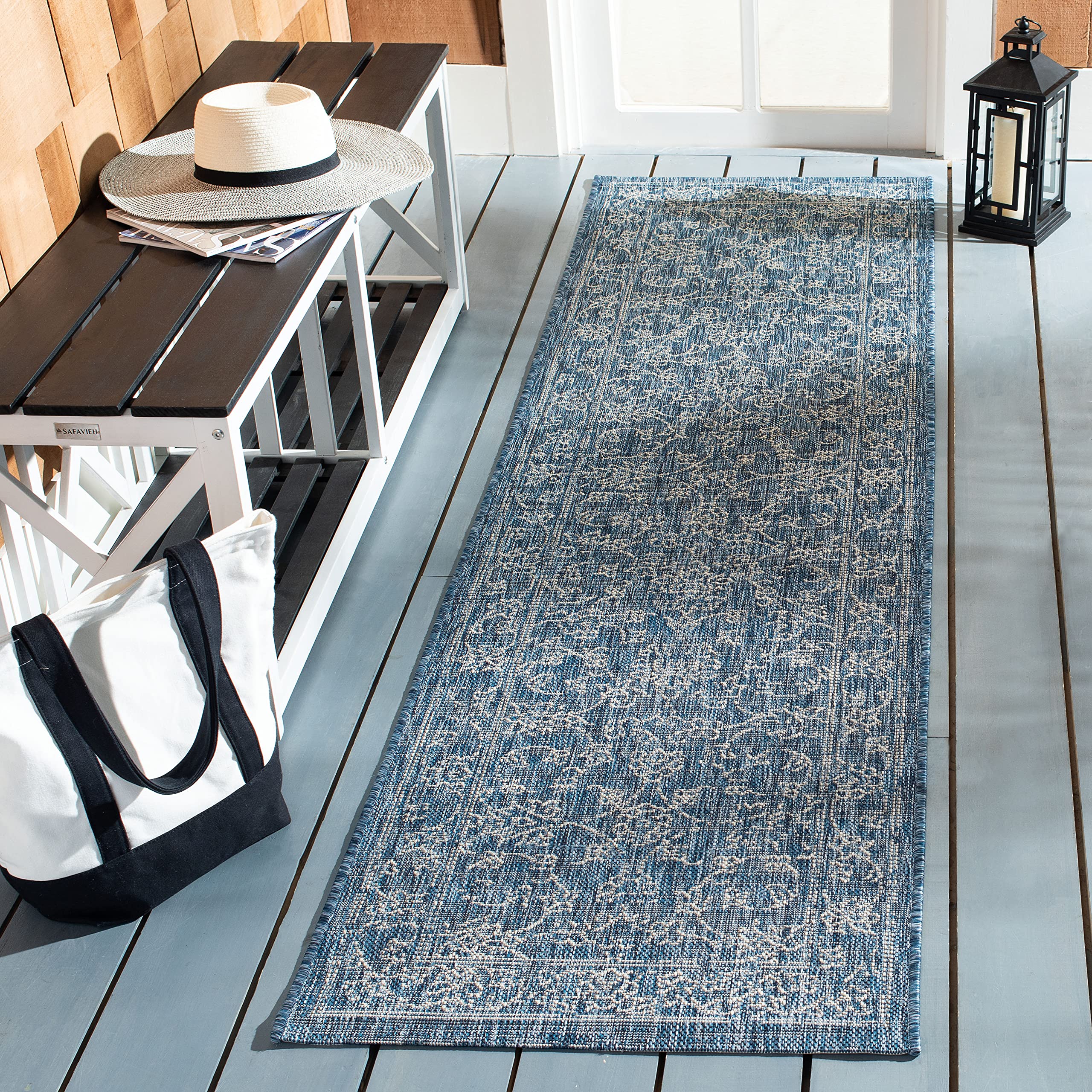Safavieh Courtyard Collection 2'3' X 18' Navy/Ivory Cy8680 Indoor/ Outside Waterproof Easy Cleansingpatio Backyard Mudroom Runn