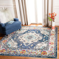 SAFAVIEH Monaco Collection Area Rug - 88 Square, Navy & Light Blue, Boho Chic Medallion Distressed Design, Non-Shedding & Easy 