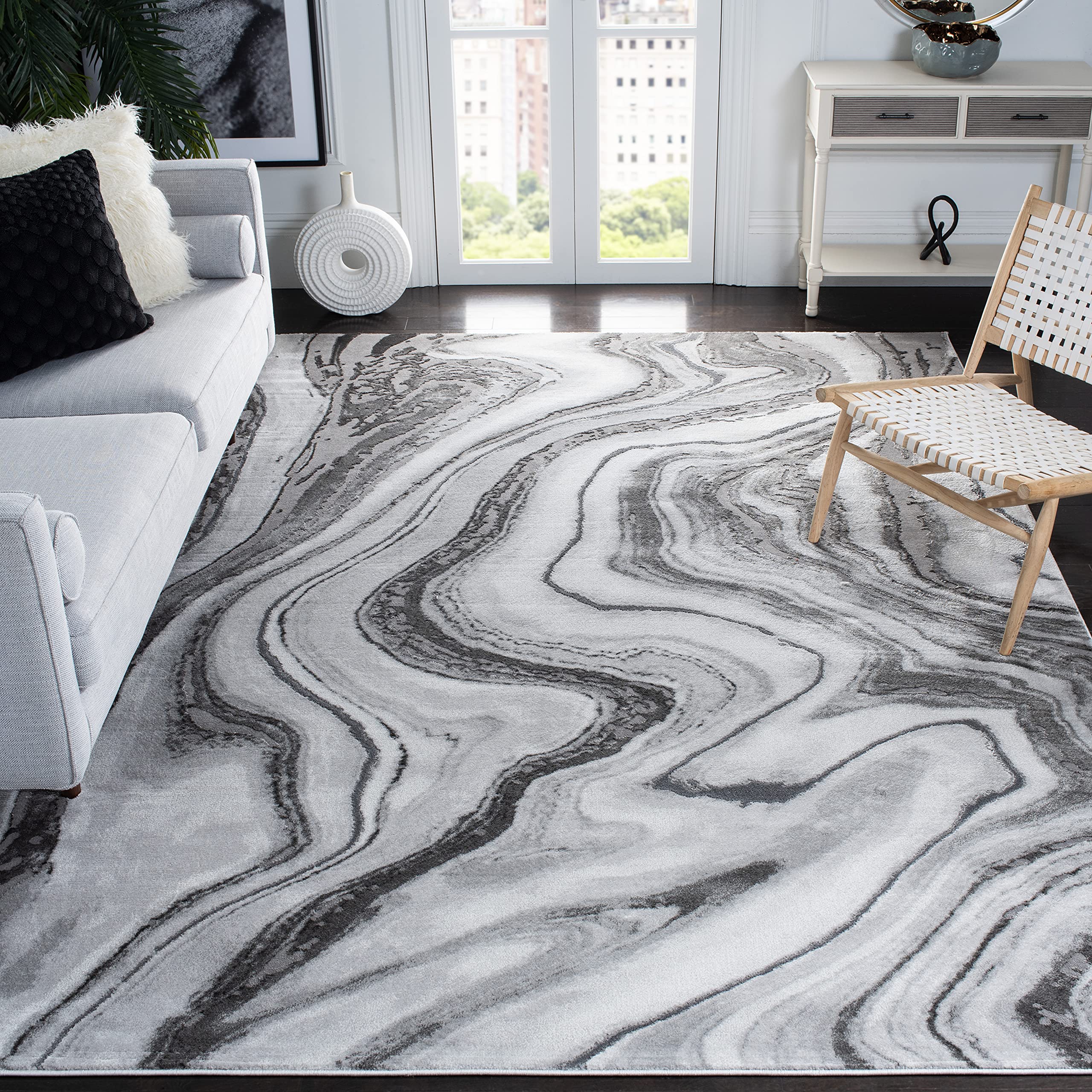 SAFAVIEH Craft Collection 9 Square Grey / Silver CFT819G Modern Abstract Non-Shedding Living Room Bedroom Dining Home Office Ar
