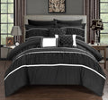 Chic Home Cs2119-An Cheryl 10 Piece Comforter Complete Bag Pleated Ruched Ruffled Bedding With Sheet Set, King, Black