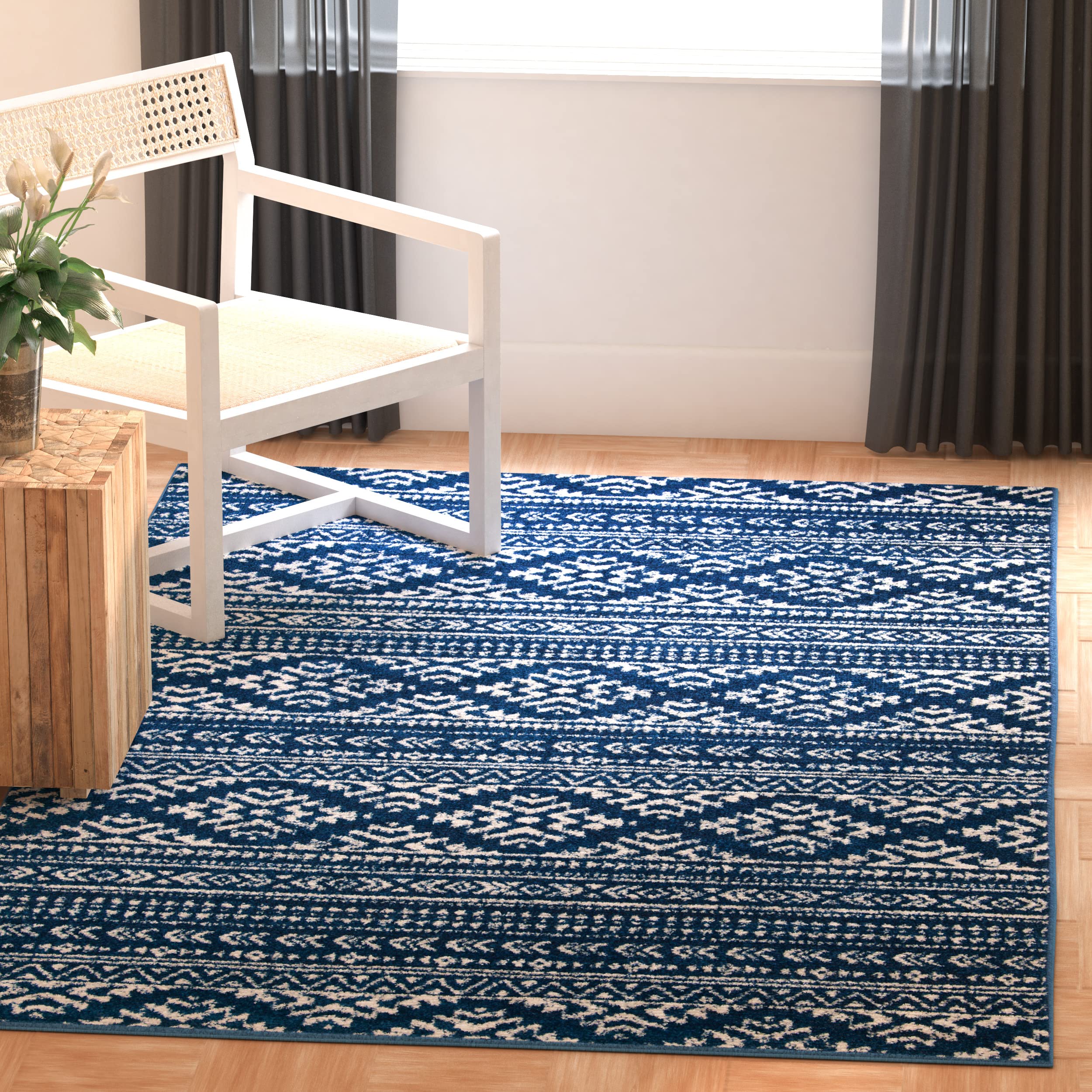 SAFAVIEH Tulum Collection Accent Rug - 3 x 5, Navy & Ivory, Moroccan Boho Tribal Design, Non-Shedding & Easy Care, Ideal for H
