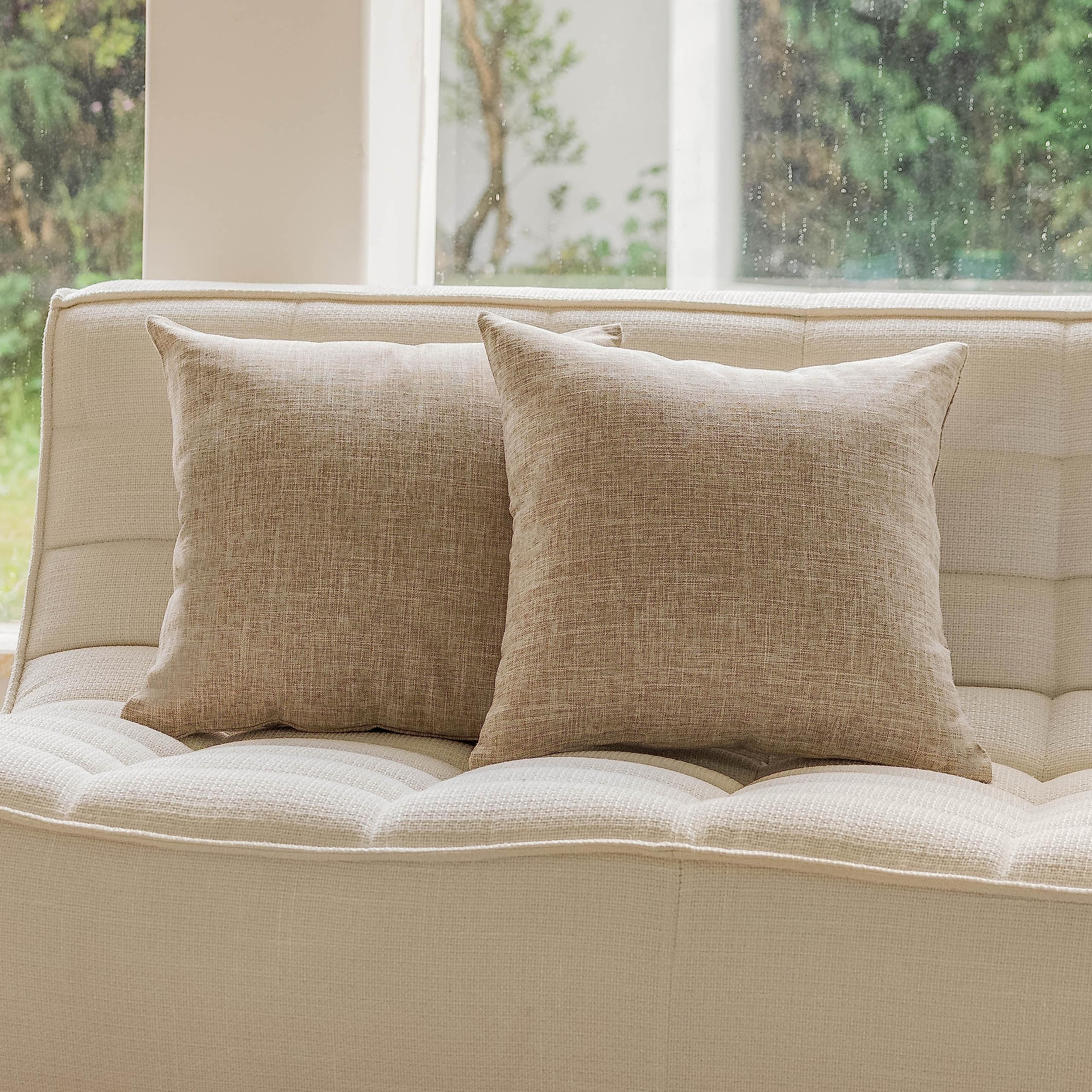 Home Brilliant 24X24 Throw Pillow Covers Linen Textured Fall Throw Pillow Covers Neutral Decorative Pillow Cases For Couch Sofa