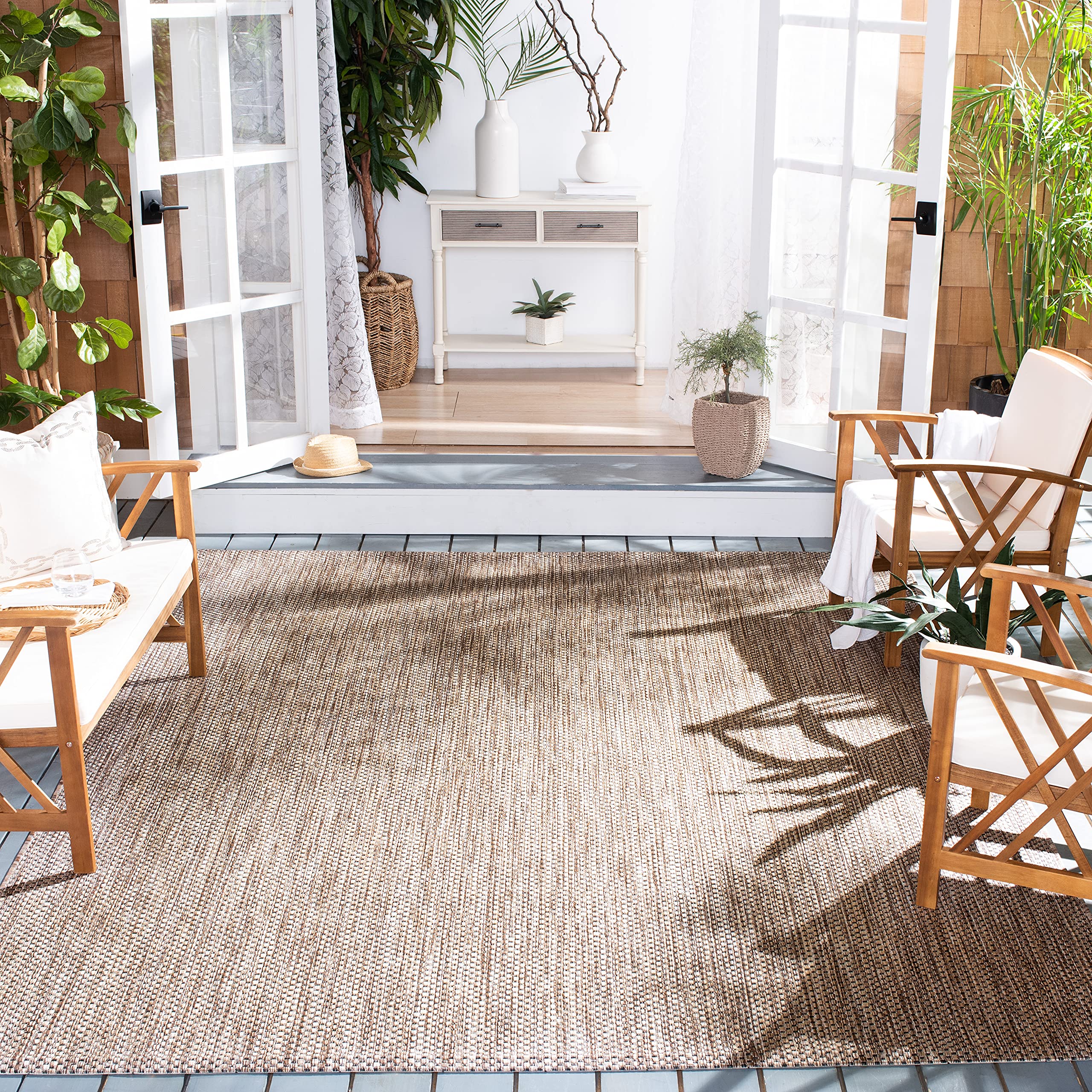 Safavieh Courtyard Collection 9' Square Natural/Black Cy8521 Indoor/ Outdoor Waterproof Easy Cleaning Patio Backyard Mudroom Are