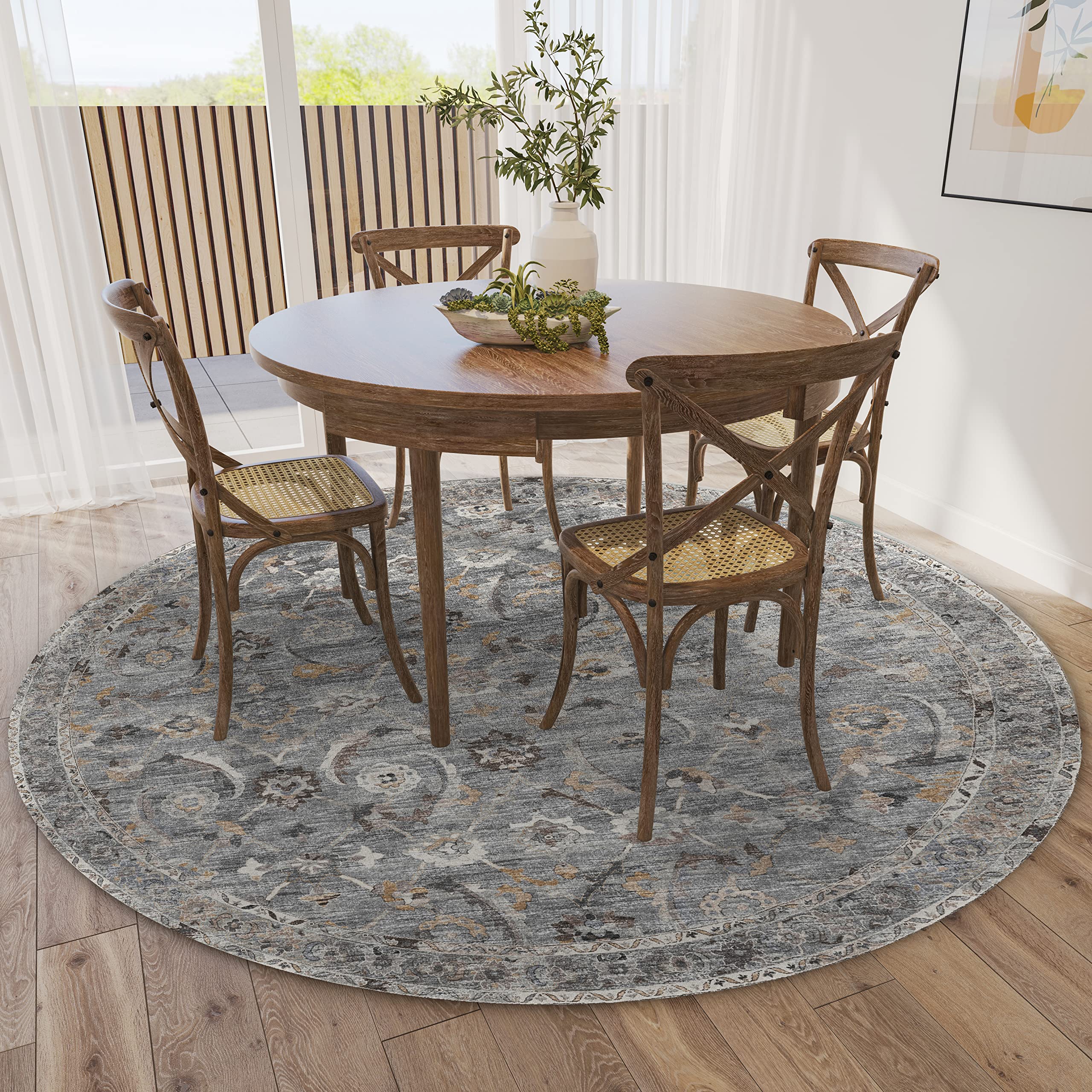 Dalyn Rugs Jericho Jc4 Silver 4' X 4' Rectangle Soft Round Rug, Easy Clean, Non Shedding, Bedroom, Entry, Living Room, Dining Room, Kitchen Rug