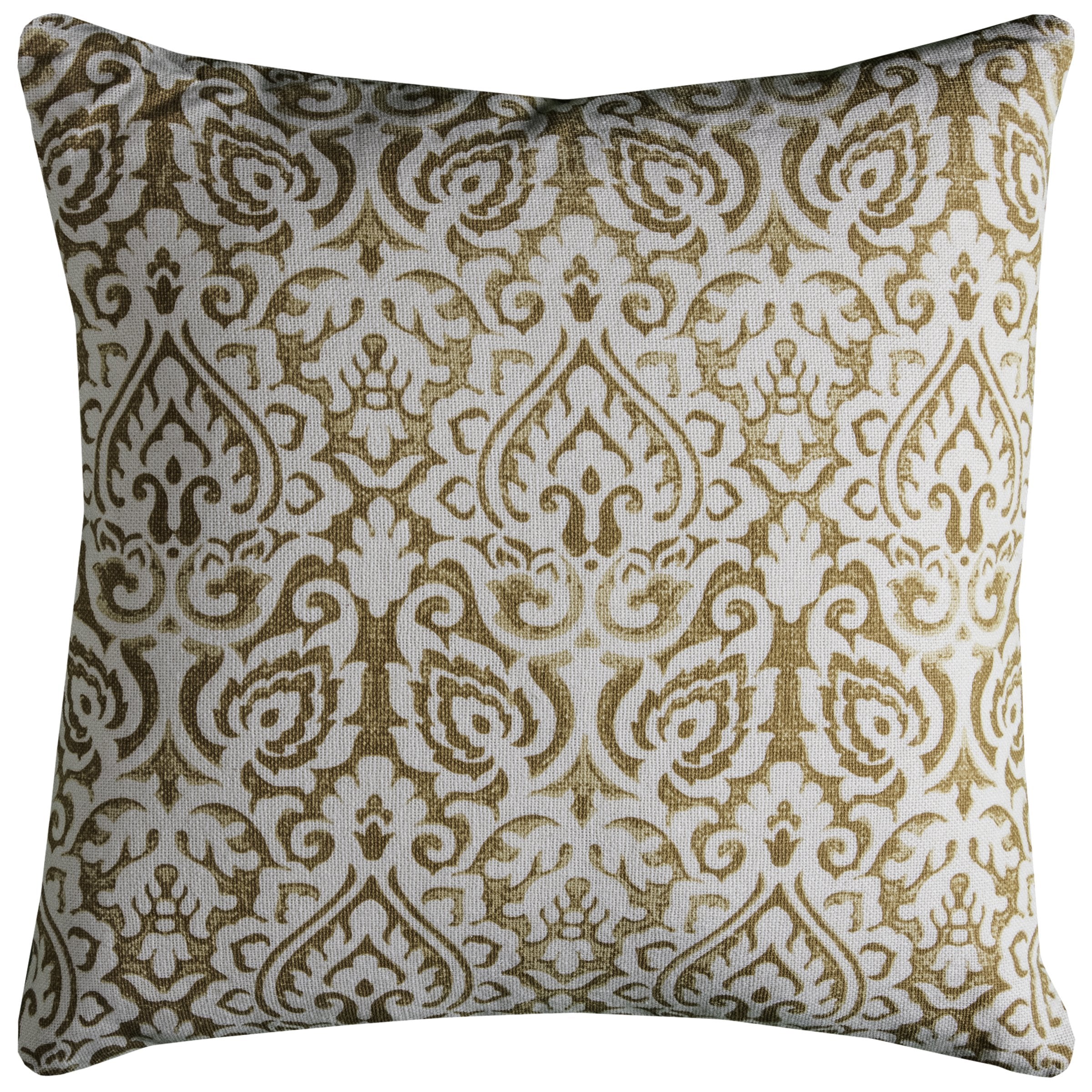 Rizzy Home | T10486 | 22"x22" Yellow/Brown/Neutral Damask Decorative Pillow | Poly Fill