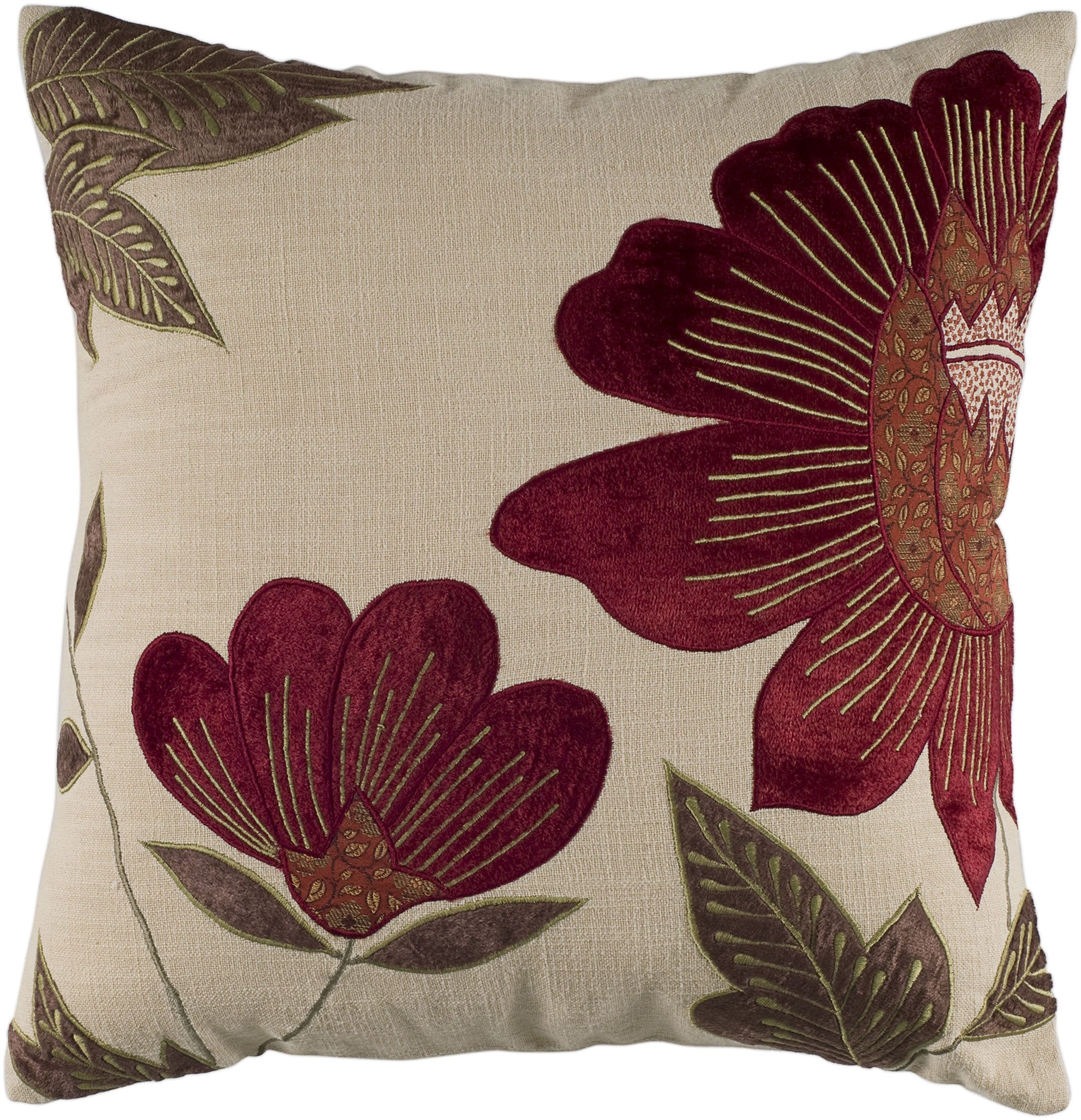 Rizzy Home | T04013 | Poly Fill Decorative Pillow | 18"x18" Red/Neutral/Green Floral