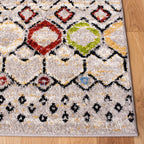 Safavieh Amsterdam Collection Runner Rug - 2'3'' X 14', Light Grey & Multi, Moroccan Boho Design, Non-Shedding & Easy Care, Idea