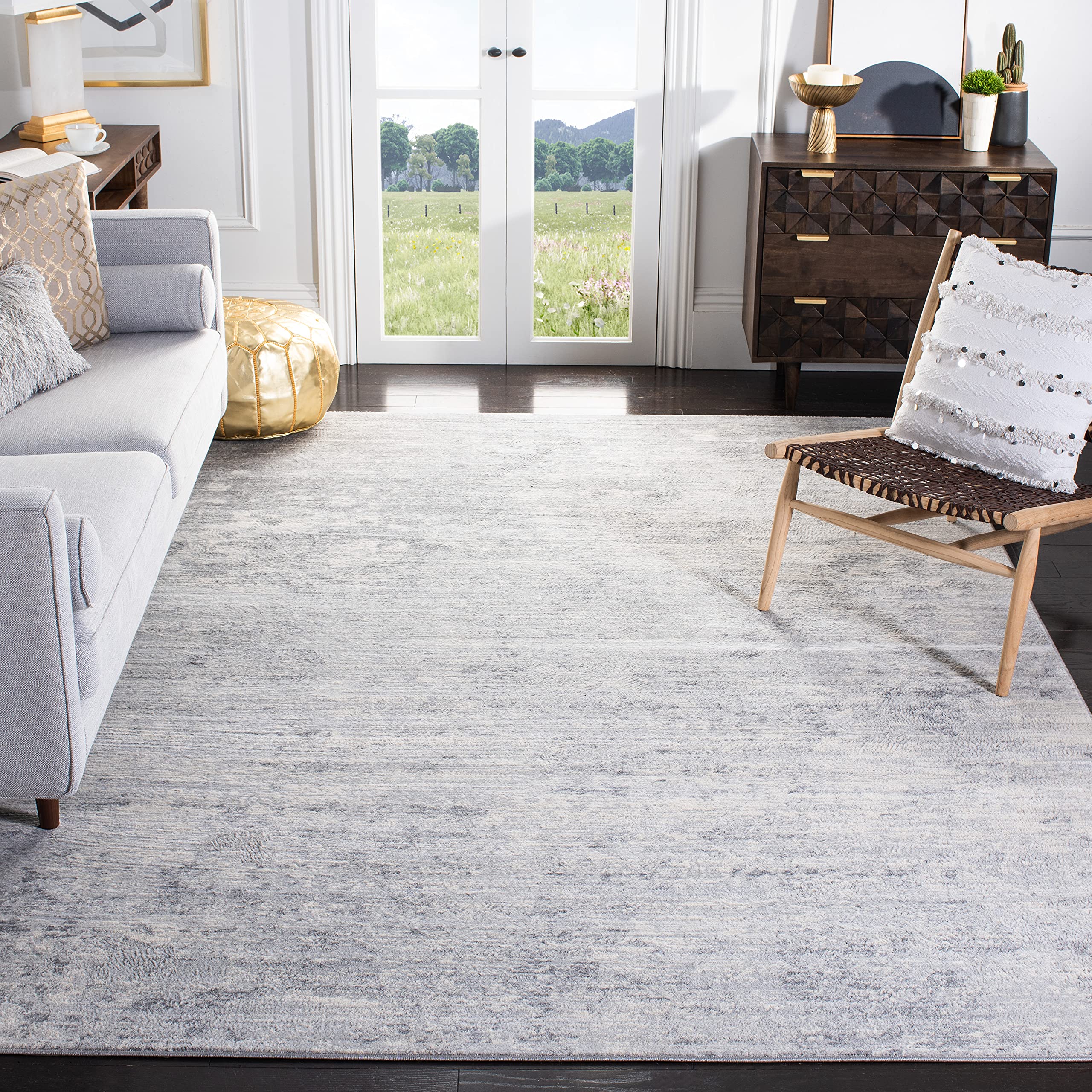 Safavieh Brentwood Collection Area Rug - 12 Square, Ivory & Grey, Modern Abstract Design, Non-Shedding & Easy Care, Ideal for H