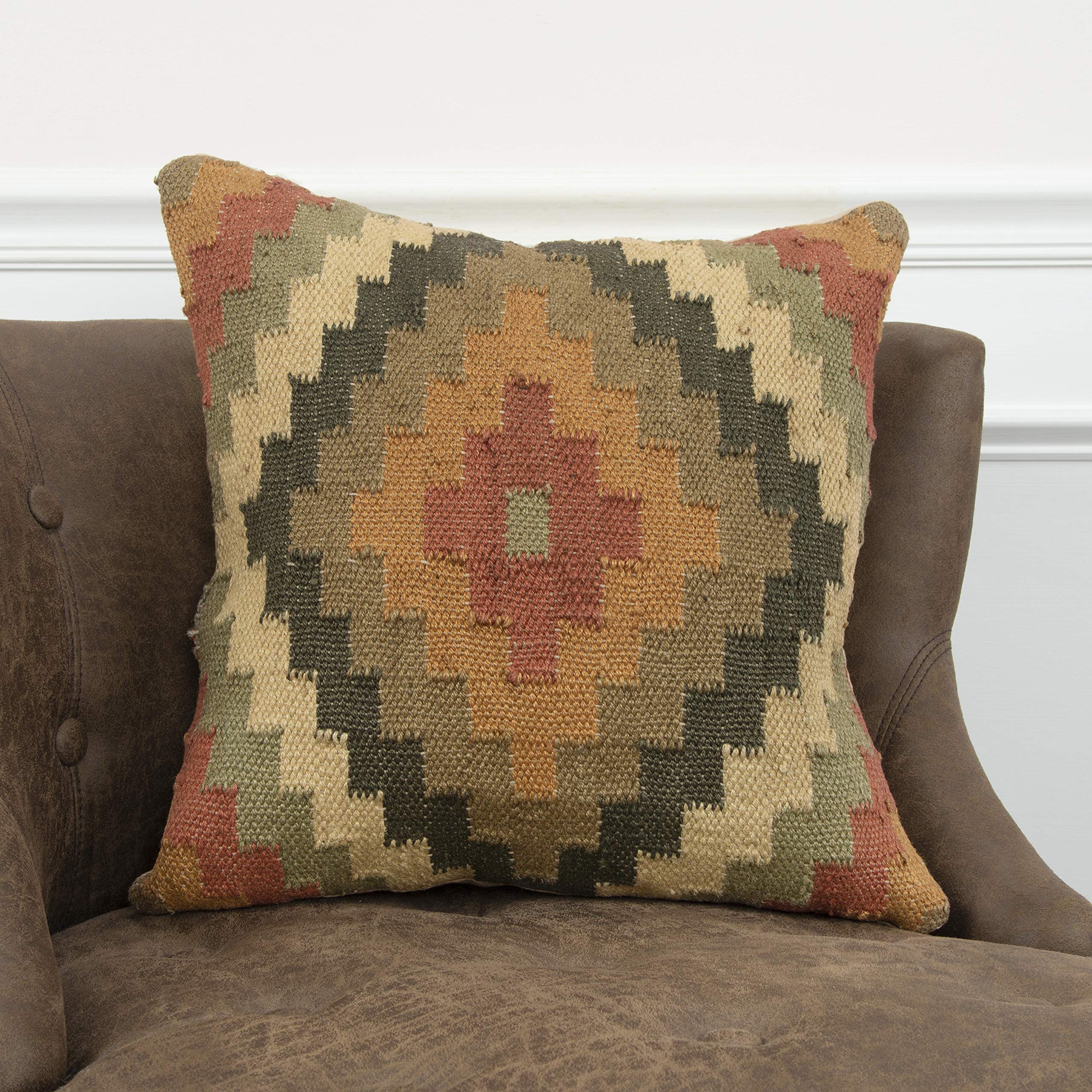 Rizzy Home | T05804 | Cover Only Decorative Pillow | 18"x18" Orange/Yellow/Red
