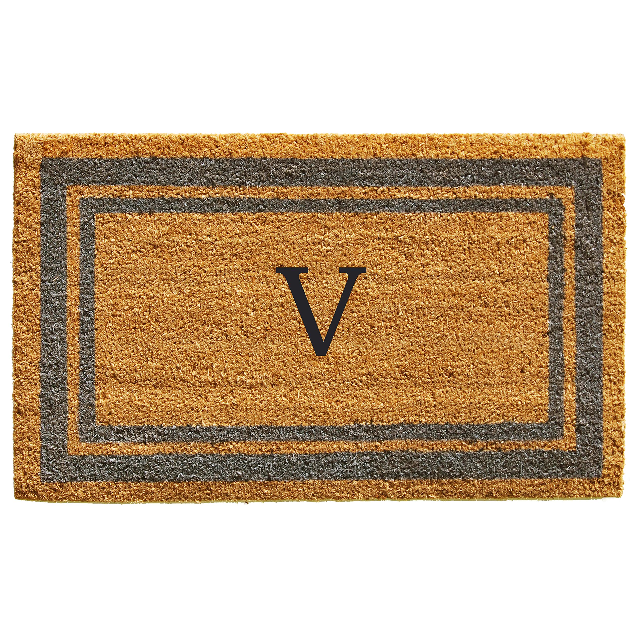 Calloway Mills 153022436V Periwinkle Border 24 x 36 Monogram Doormat, (Letter V)