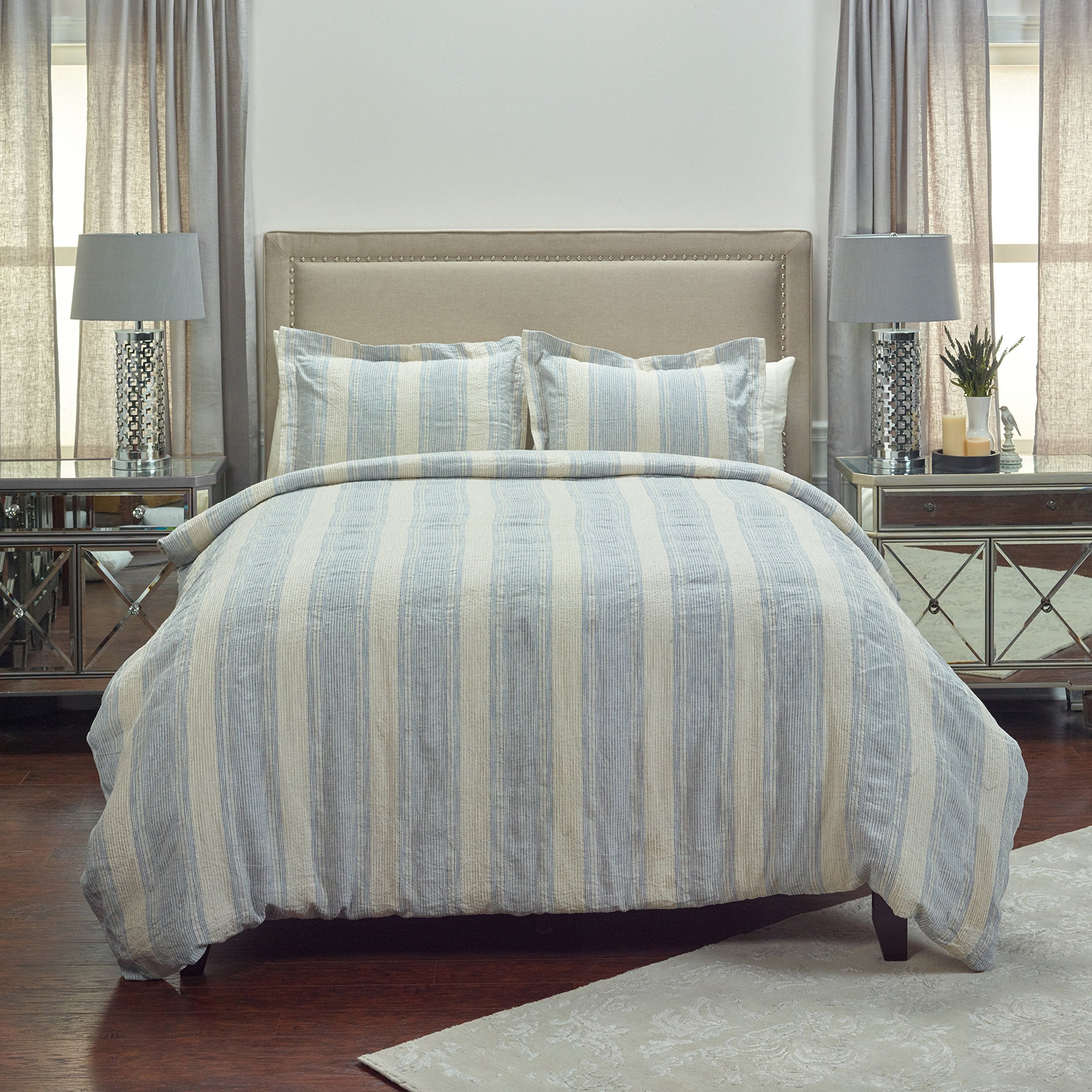 Rizzy Home | BT4009 | Standard Sham | 20"x26" Blue/Neutral/Yellow Stripe