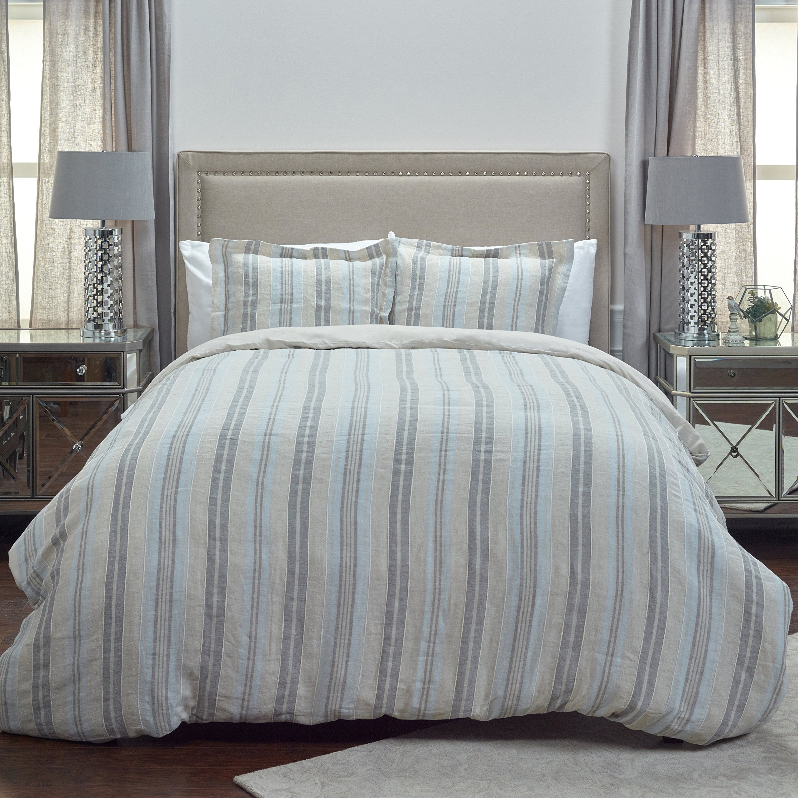 Rizzy Home | BT4229 | Standard Sham | 20"x26" Gray/Blue/Neutral Stripe