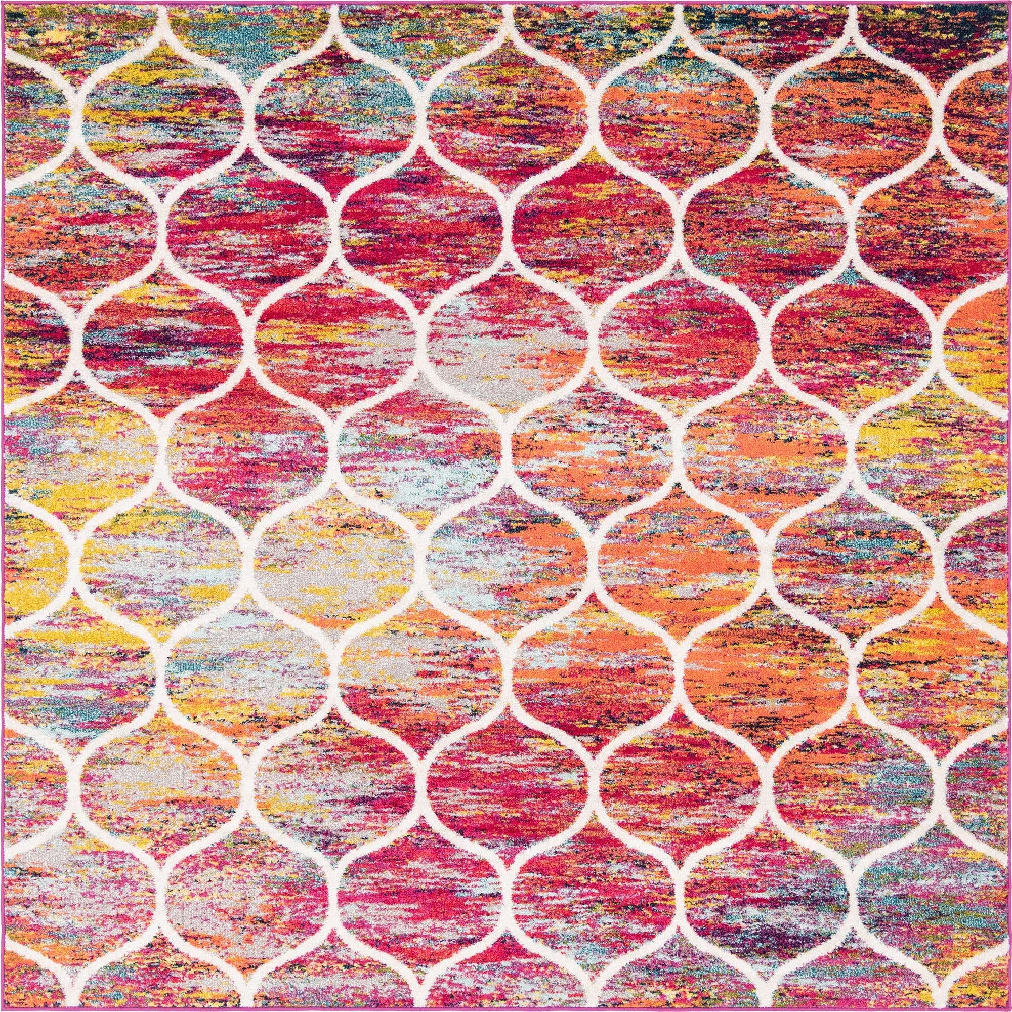 Unique Loom Trellis Frieze Collection Area Rug - Rounded (7' 10'' Square, Multi/ Black)