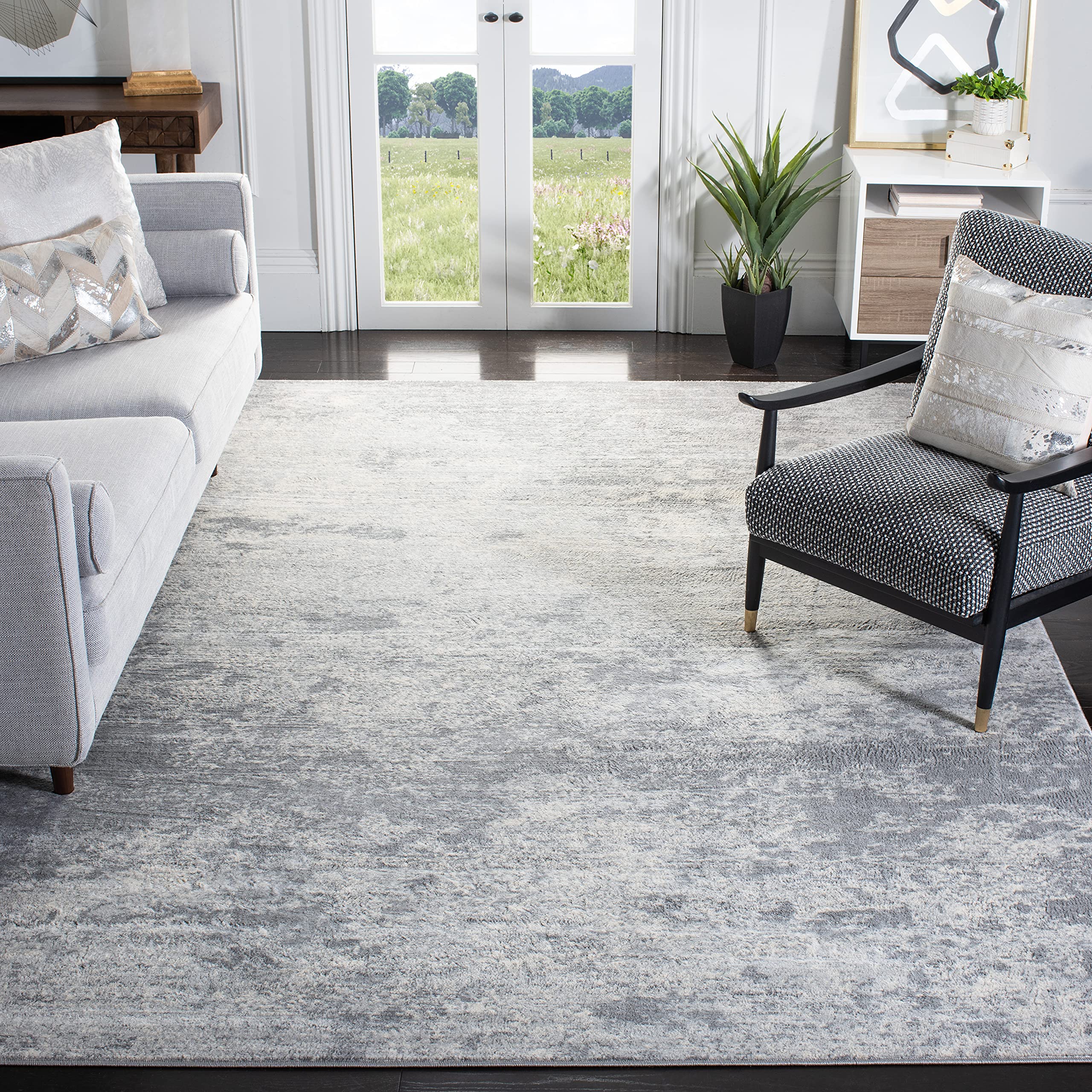 SAFAVIEH Brentwood Collection Area Rug - 9 x 12, Grey & Ivory, Modern Abstract Design, Non-Shedding & Easy Care, Ideal for Hig