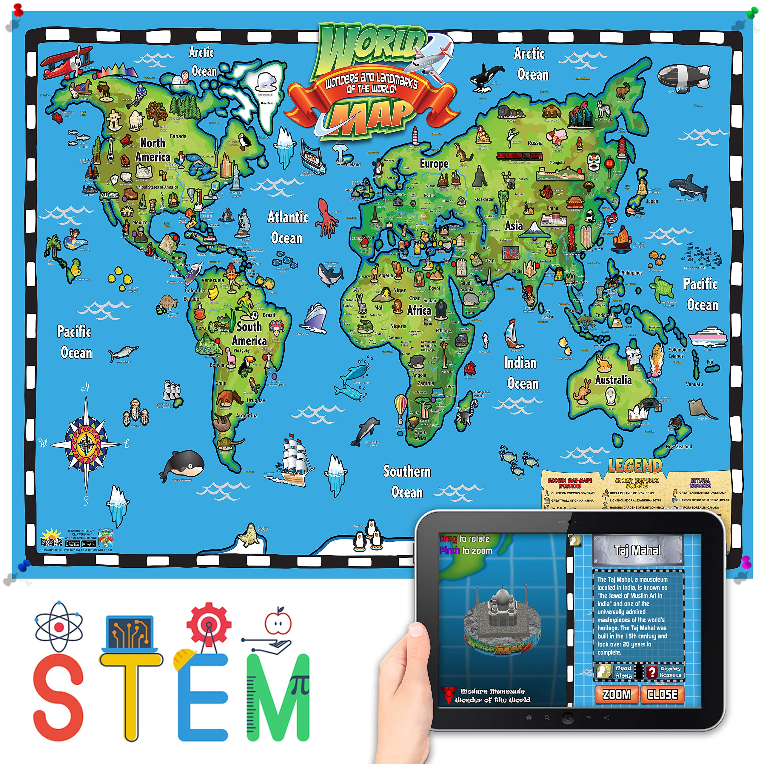 Waypoint Geographic Kid'S World Map Wall Chart With Interactive App, Fun Learning Resources For Kids, Great Gift Idea, Laminated