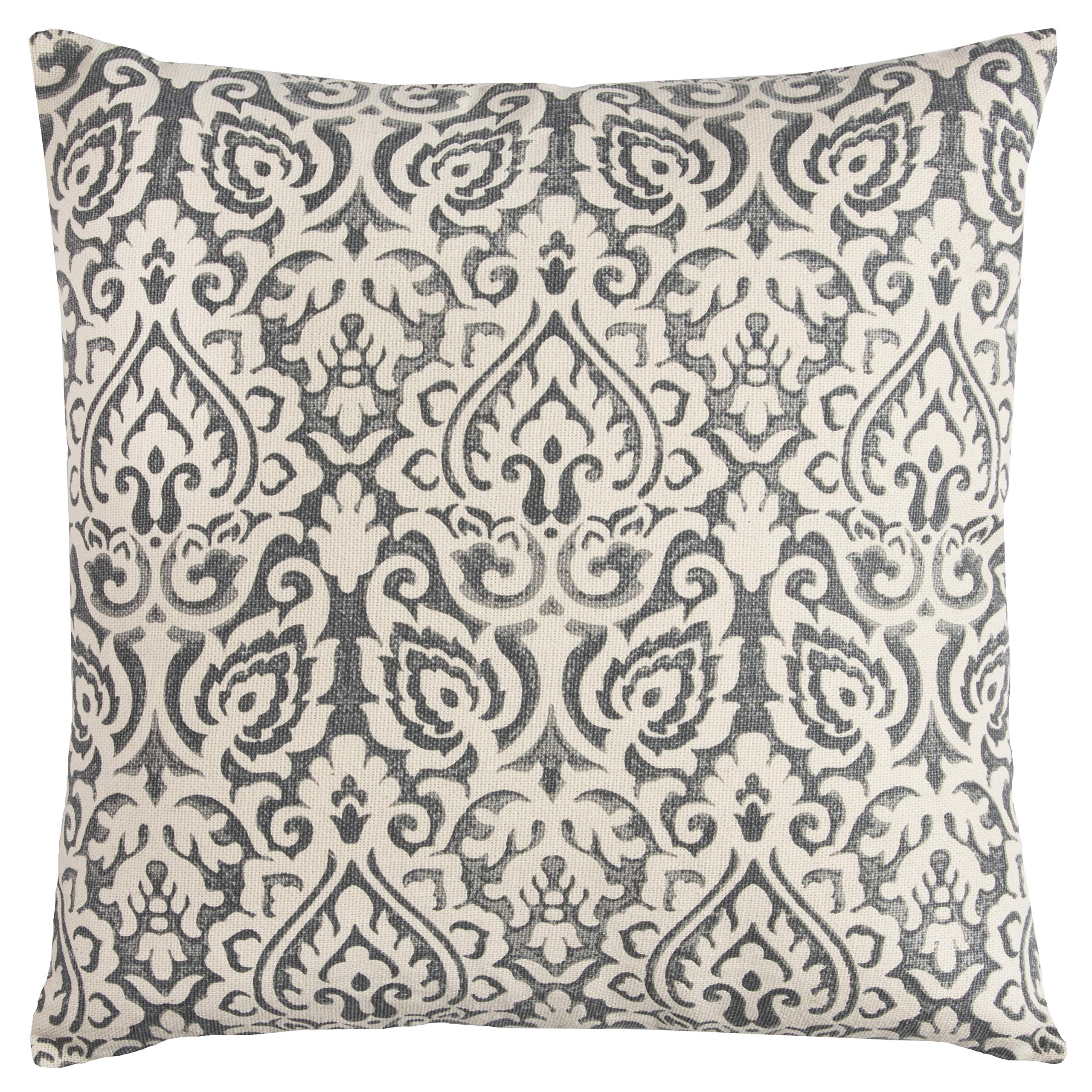 Rizzy Home | T10482 | 22"x22" Gray/Neurtral/Damask Decorative Pillow | Poly Fill