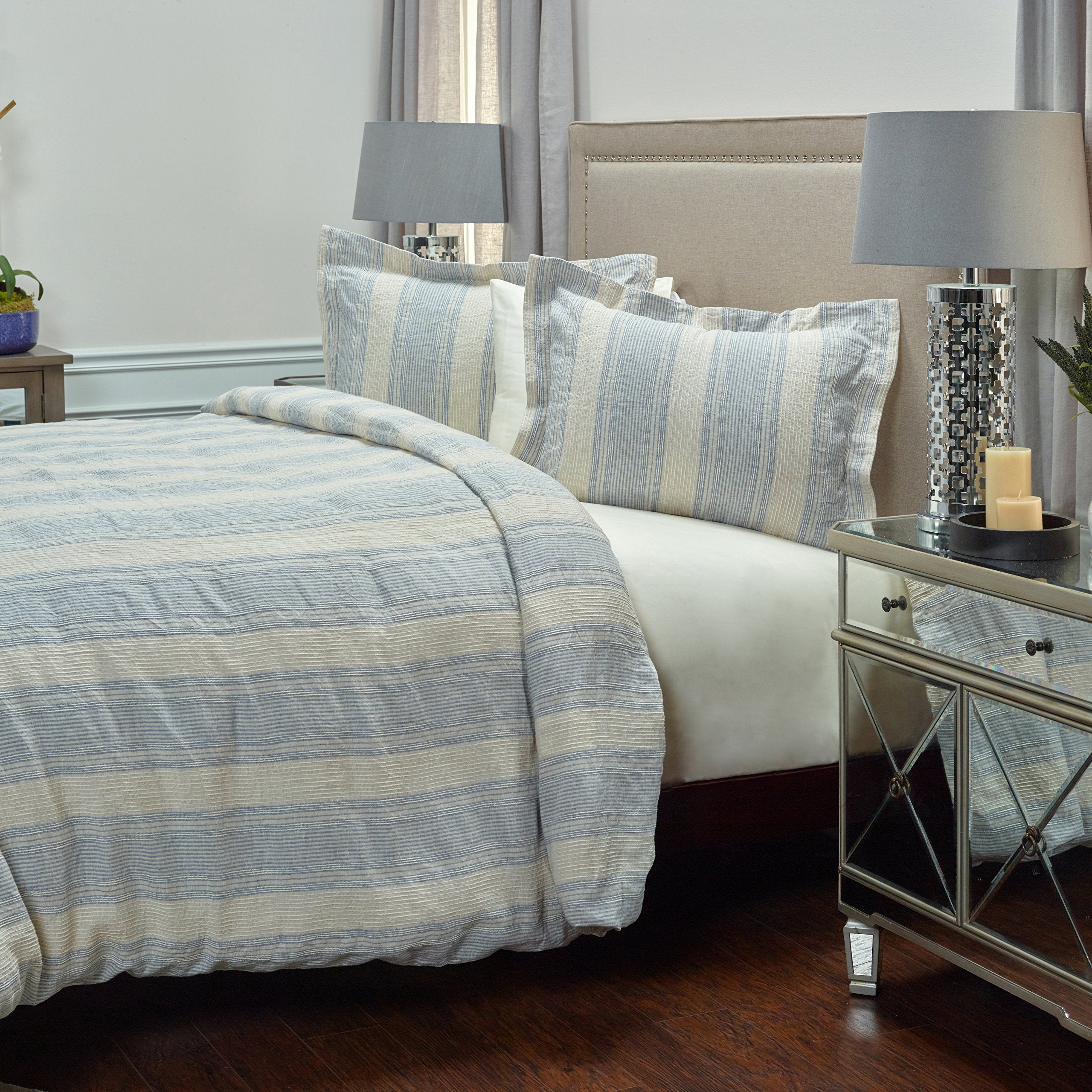 Rizzy Home | BT4009 | Standard Sham | 20"x26" Blue/Neutral/Yellow Stripe