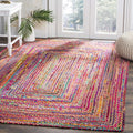 SAFAVIEH Cape Cod Collection 9 Square Red / Multi CAP202A Handmade Boho Braided Jute & Cotton Area Rug