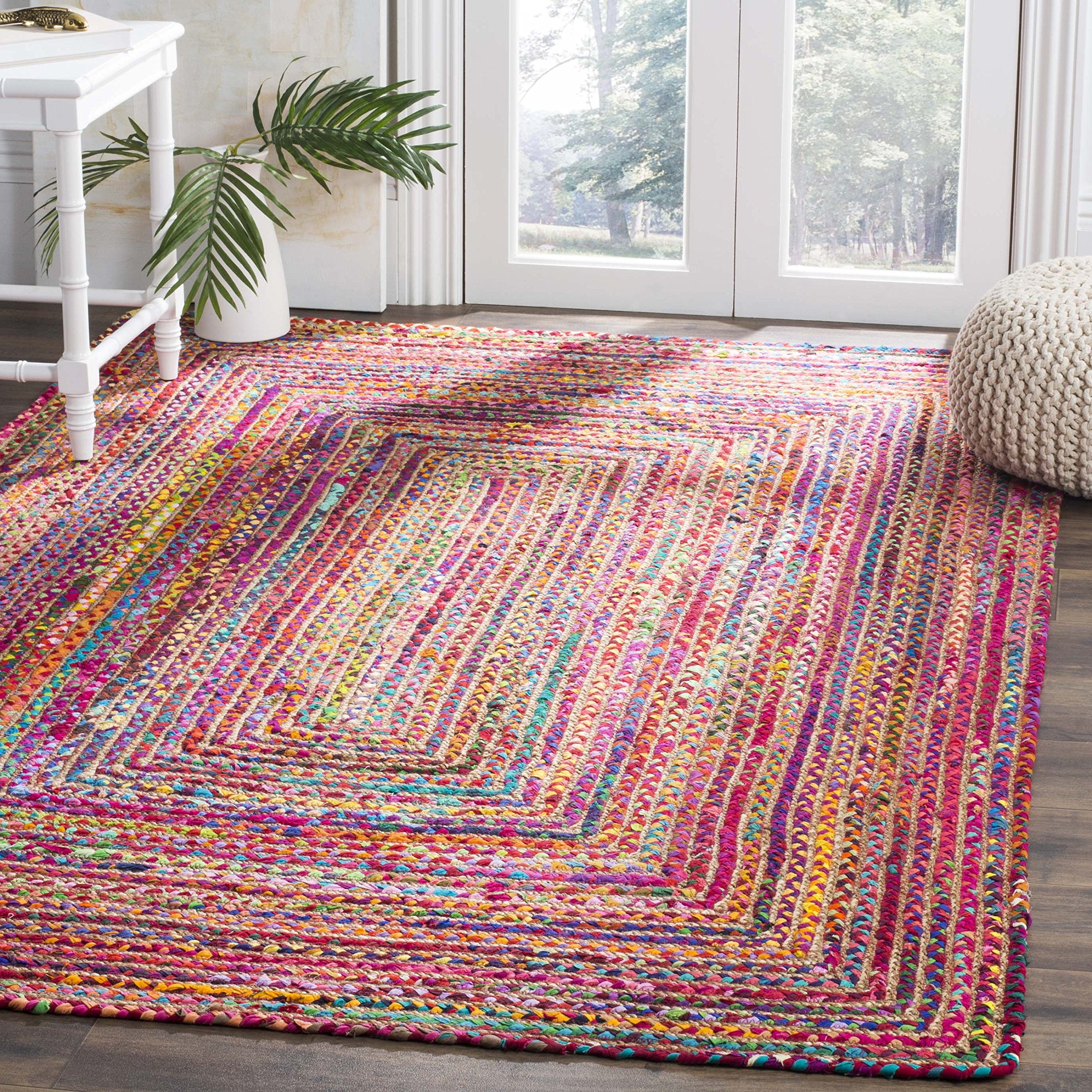 SAFAVIEH Cape Cod Collection 8 Square Red / Multi CAP202A Handmade Boho Braided Jute & Cotton Area Rug