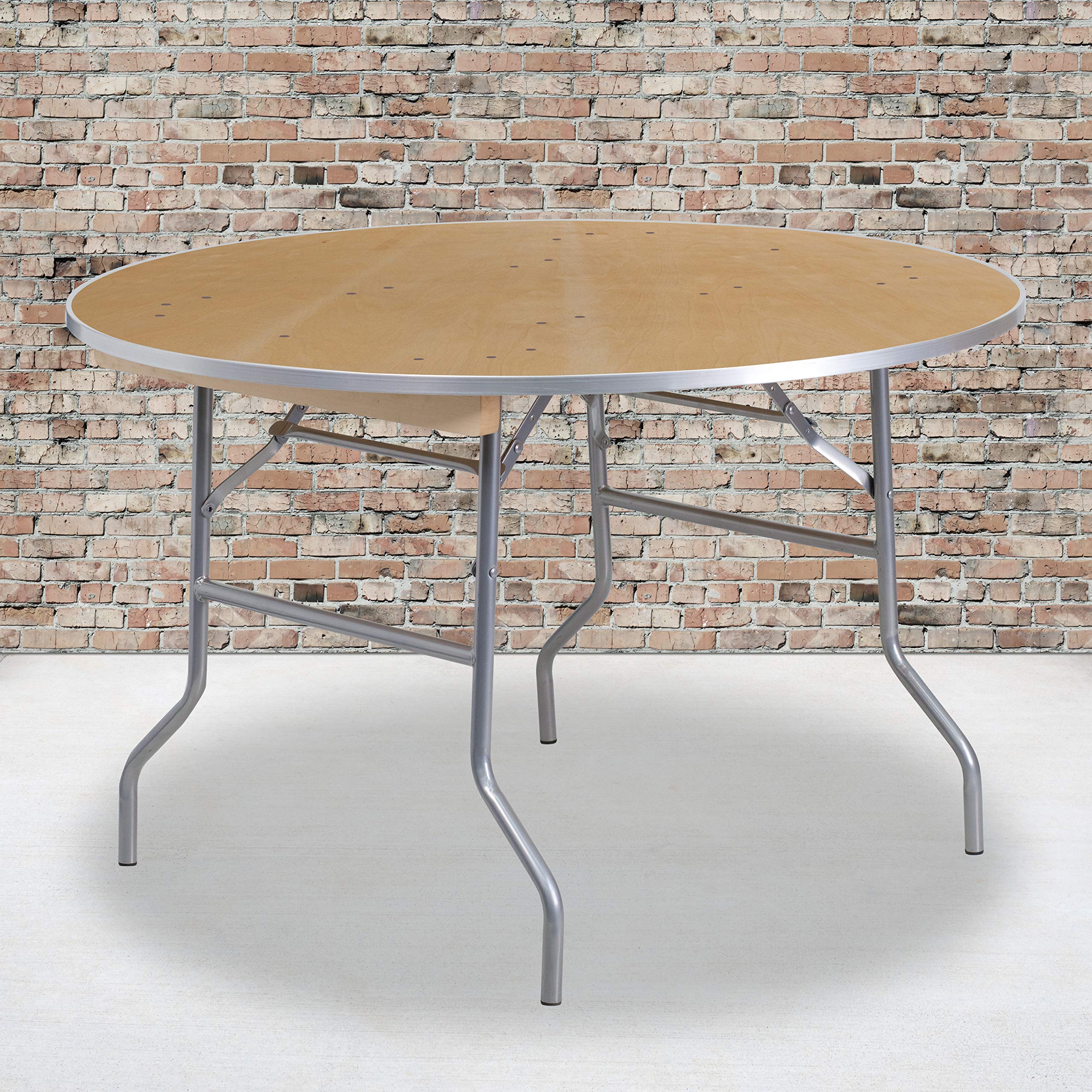 Flash Furniture Fielder 4-Foot Round HEAVY DUTY Birchwood Folding Banquet Table with METAL Edges, Natural