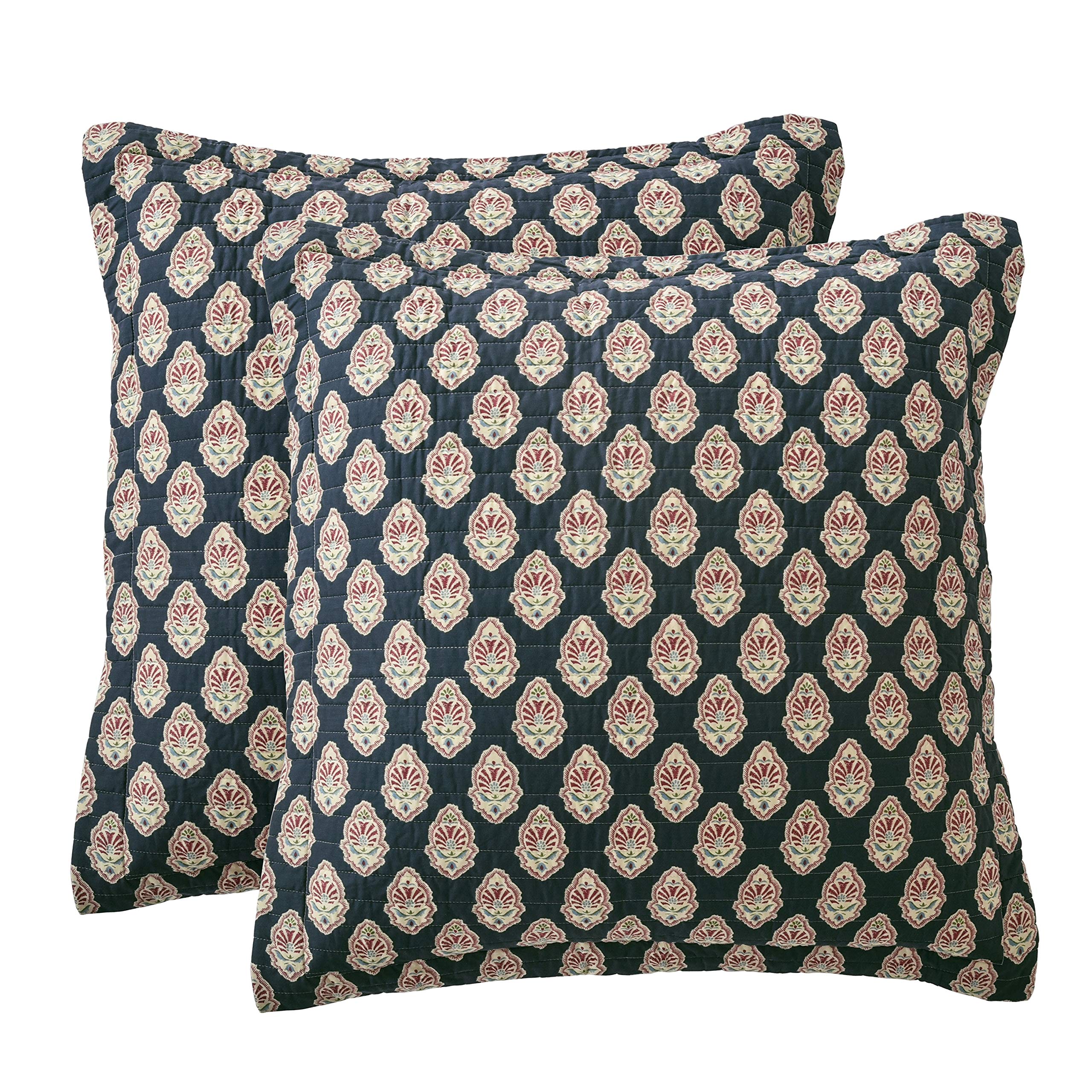 Levtex Home - Moreno - Euro Sham Set Of Two - (26X26In.), No Insert -Damask Pattern - Blue, Red And Gold