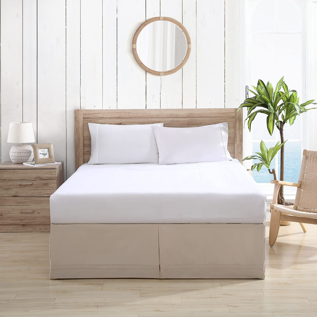 Tommy Bahama Bedskirt Tailored Solid Cotton Bedding, Designer Home D  Cor, Queen, Beige