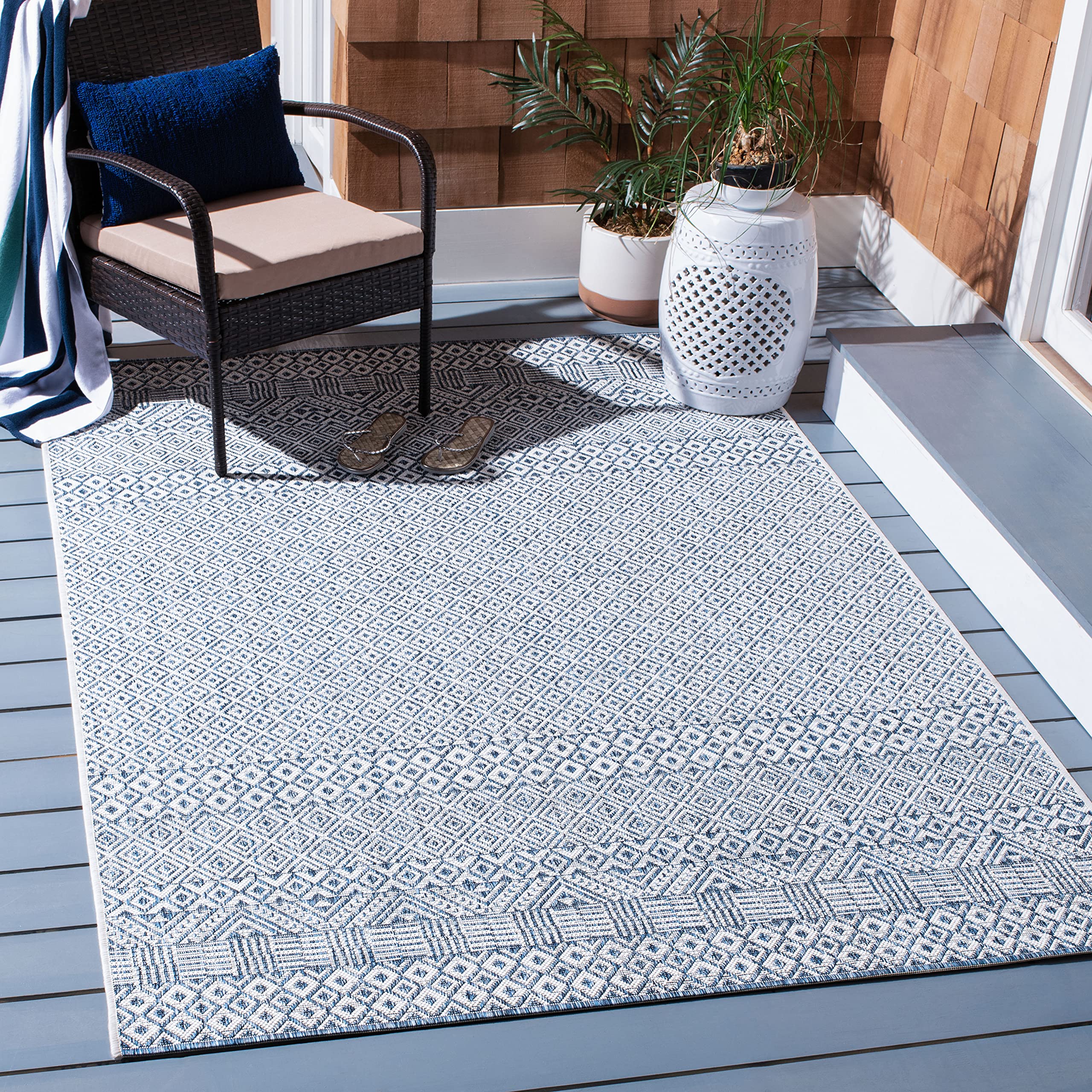 Safavieh Courtyard Collection 2'7' X 5' Blue / Navy Cy8235 Indoor-Outdoor Waterproof Easy-Cleaning Patio Backyard Mudroom Area-Rug