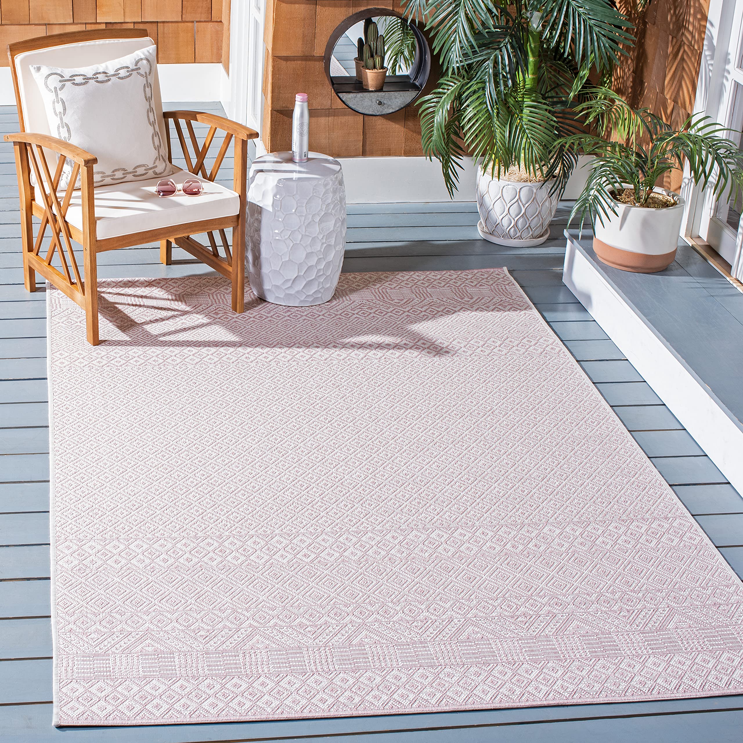 Safavieh Courtyard Collection 6'7' X 9'6' Ivory/Soft Pink Cy8235 Indoor/ Outside Waterproof Easy Cleansingpatio Backyard Mudro