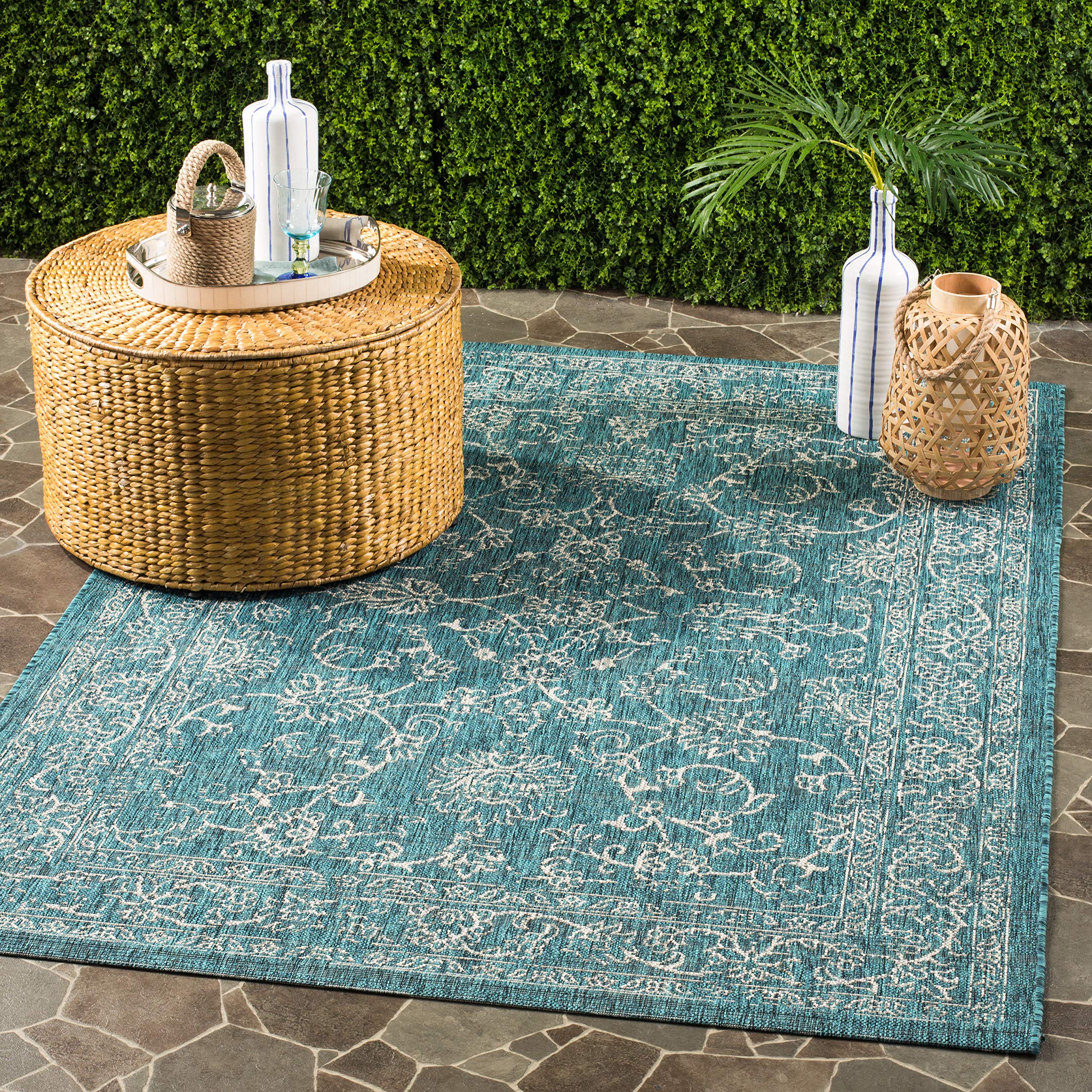Safavieh Courtyard Collection 2'7' X 5' Turquoise Cy8680 Indoor/ Outside Waterproof Easy Cleansingpatio Backyard Mudroom Area Mat