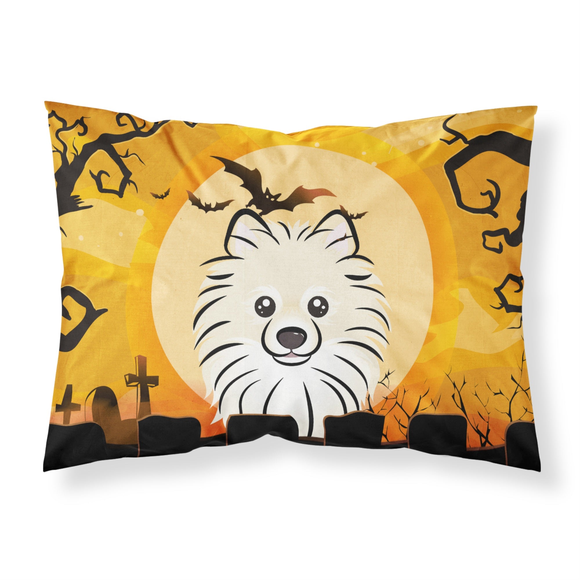 'Caroline'S Treasures Bb1765Pillowcase Halloween Pomeranian Fabric Standard Pillowcase, Large, Multicolor'