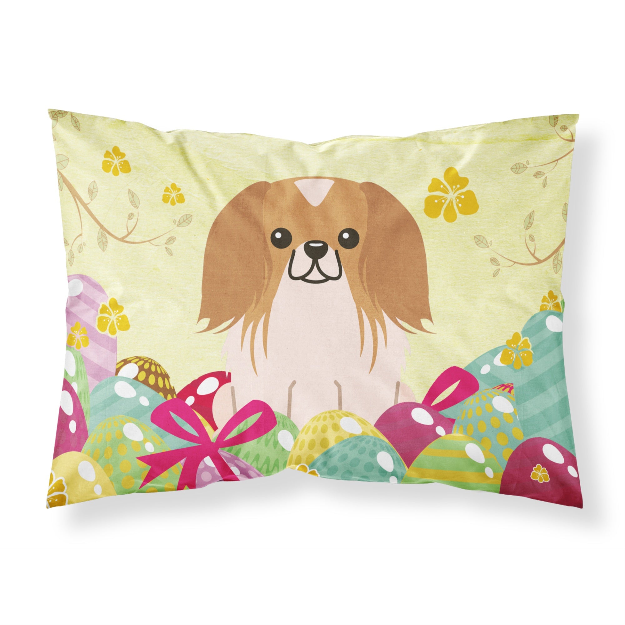 Easter Eggs Pekingnese Red White Fabric Standard Pillowcase