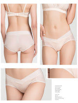 Light pink silk knitted pregnant woman V-waist panties with lace waistband