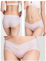 Pink silk maternity V-waist panties with low-rise seamless fit