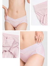 Pink silk knitted V-waist maternity panties with lace-like waistband