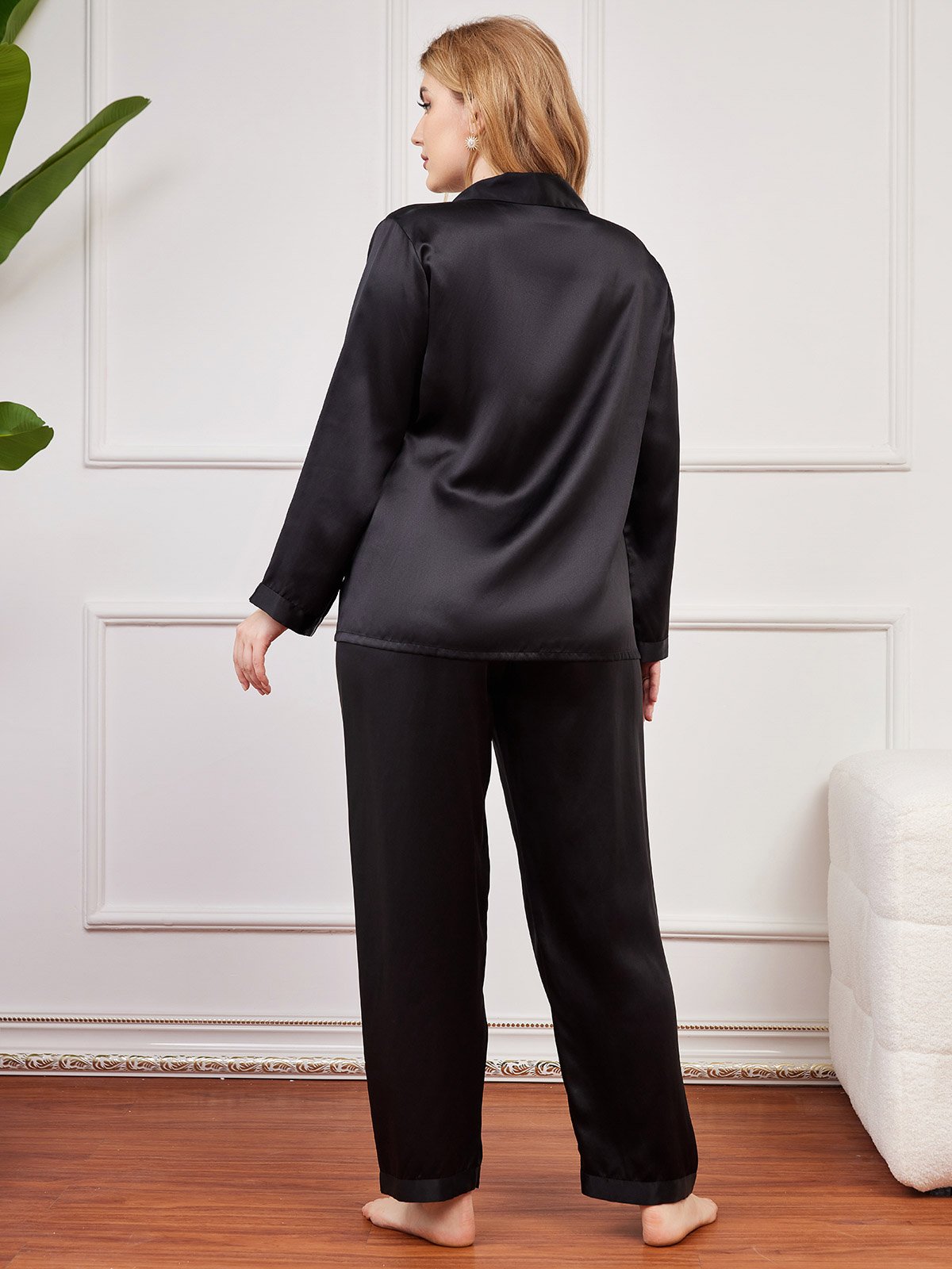 [Black] SilkSilky  Long Sleeve Plus Size Pajamas 002