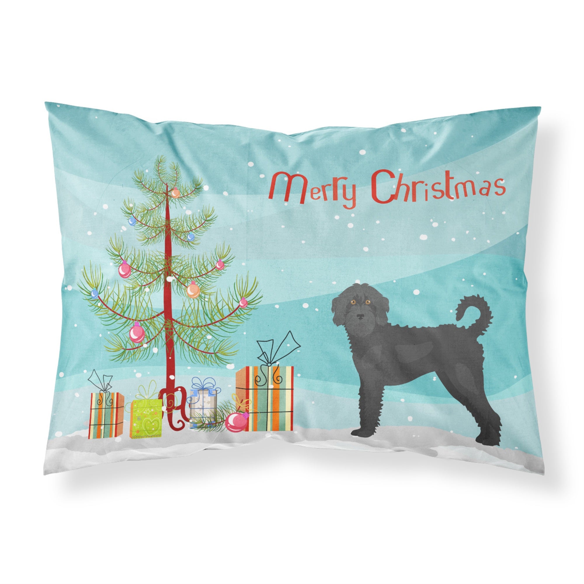 'Caroline'S Treasures Black Labradoodle Christmas Tree Fabric Standard Pillowcases, Multicolor'