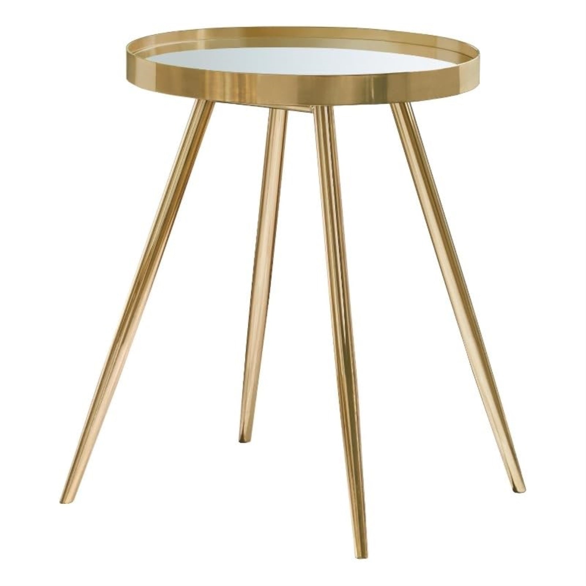 Coaster Kaelyn Mid-Century Metal Round Mirror Top End Table Gold
