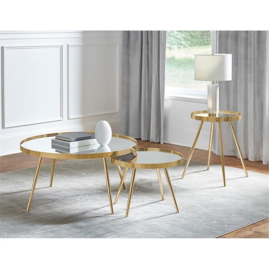Coaster Kaelyn Mid-Century Metal Round Mirror Top End Table Gold