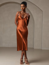 [Caramel] SilkSilky  Spaghetti Strap V Neck Dress 001