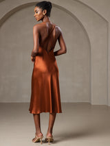 [Caramel] SilkSilky  Spaghetti Strap V Neck Dress 002