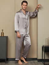 [Gray] SilkSilky  Long Sleeve Lapel Collar Men's Pajamas 005